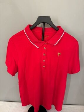 Allyson Whitmore Red Golf Polo with Gold Logo